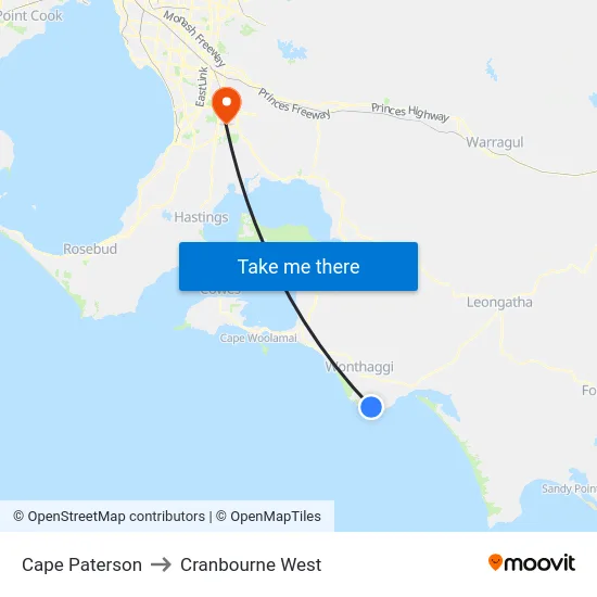 Cape Paterson to Cranbourne West map
