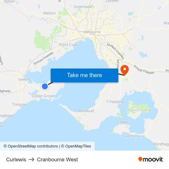 Curlewis to Cranbourne West map