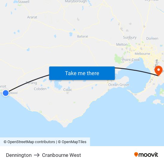 Dennington to Cranbourne West map