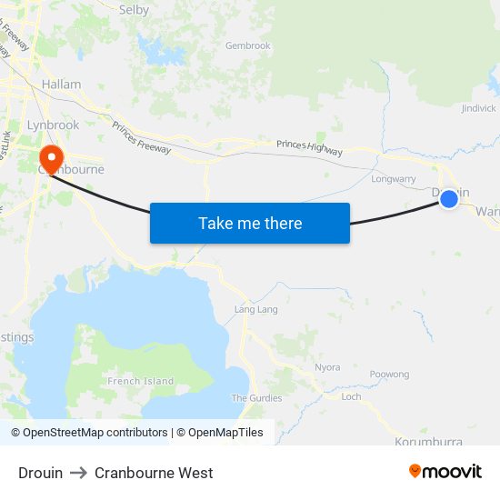 Drouin to Cranbourne West map