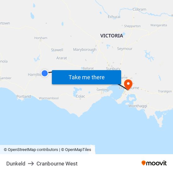 Dunkeld to Cranbourne West map