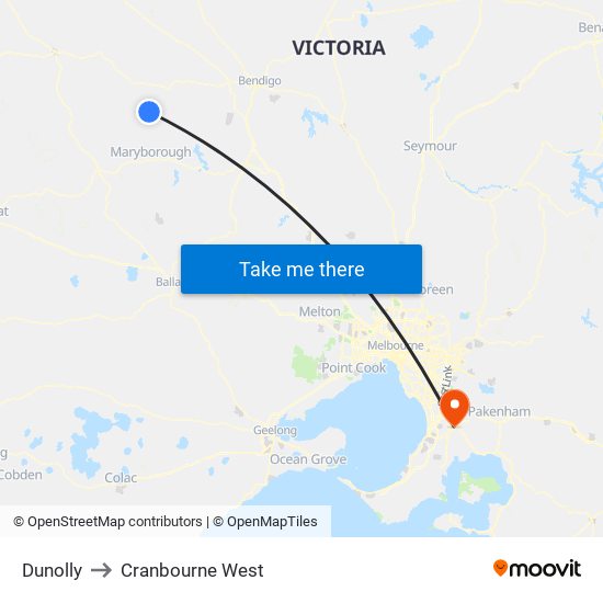 Dunolly to Cranbourne West map