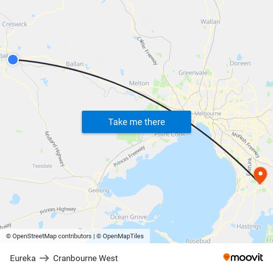 Eureka to Cranbourne West map