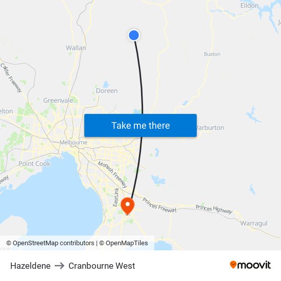 Hazeldene to Cranbourne West map