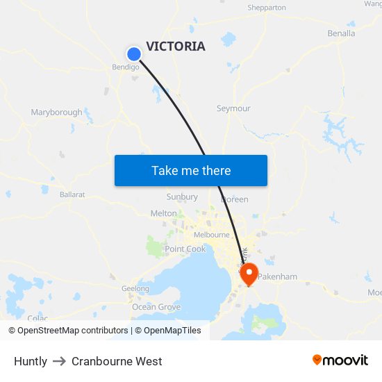 Huntly to Cranbourne West map