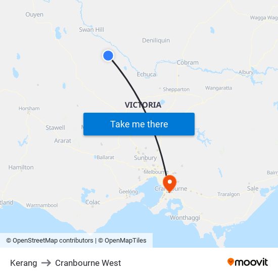 Kerang to Cranbourne West map