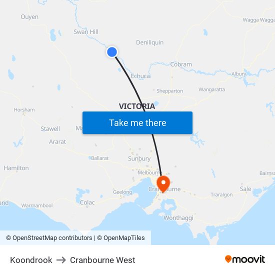 Koondrook to Cranbourne West map