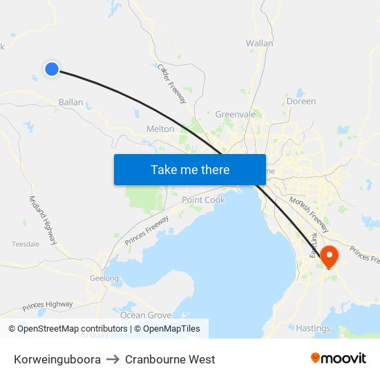 Korweinguboora to Cranbourne West map
