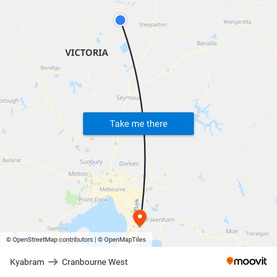 Kyabram to Cranbourne West map