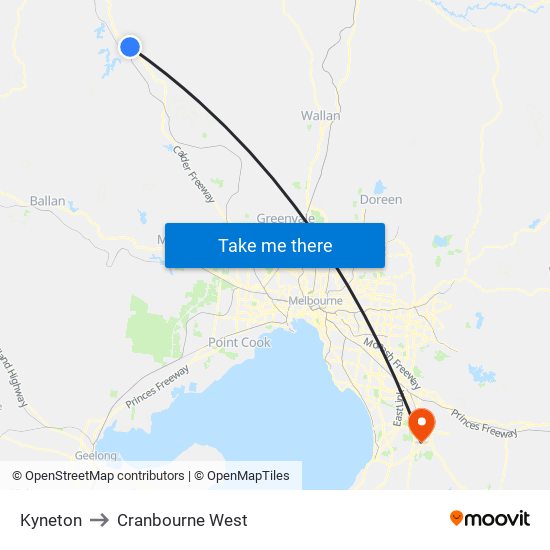 Kyneton to Cranbourne West map