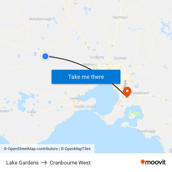 Lake Gardens to Cranbourne West map