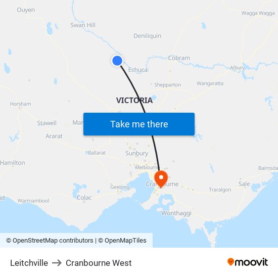 Leitchville to Cranbourne West map