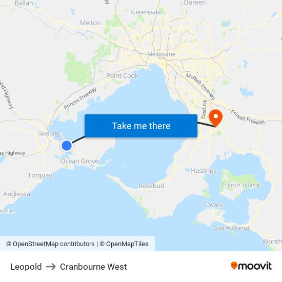 Leopold to Cranbourne West map