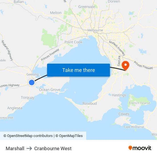 Marshall to Cranbourne West map