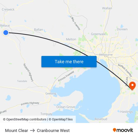 Mount Clear to Cranbourne West map