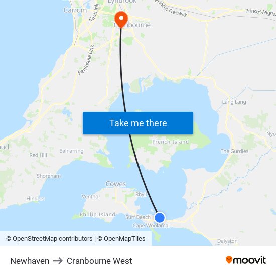 Newhaven to Cranbourne West map