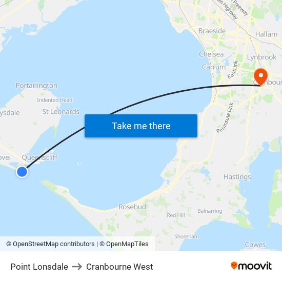 Point Lonsdale to Cranbourne West map