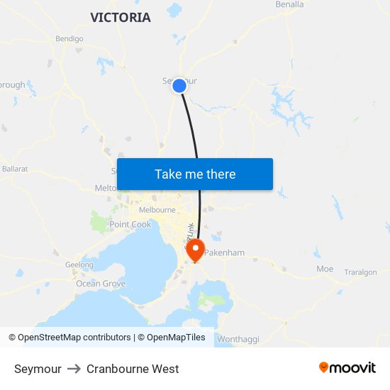 Seymour to Cranbourne West map