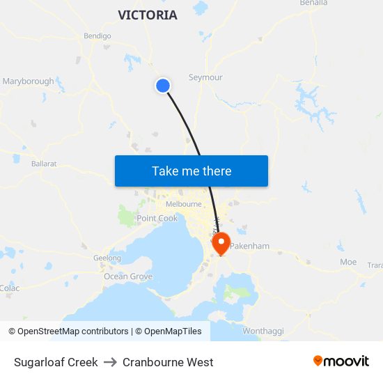 Sugarloaf Creek to Cranbourne West map