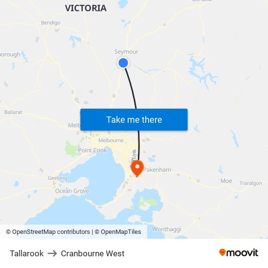 Tallarook to Cranbourne West map