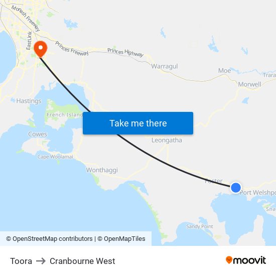 Toora to Cranbourne West map