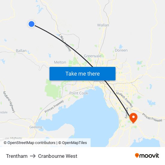 Trentham to Cranbourne West map