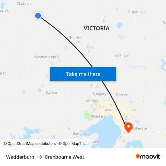 Wedderburn to Cranbourne West map