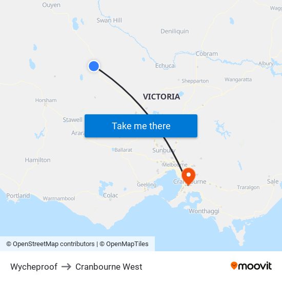 Wycheproof to Cranbourne West map