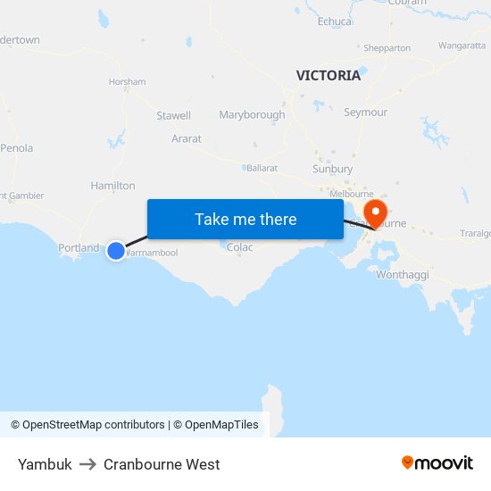 Yambuk to Cranbourne West map