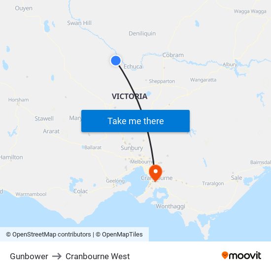 Gunbower to Cranbourne West map