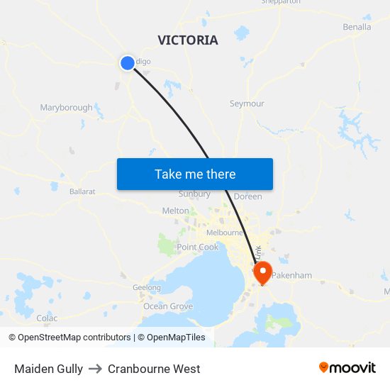 Maiden Gully to Cranbourne West map