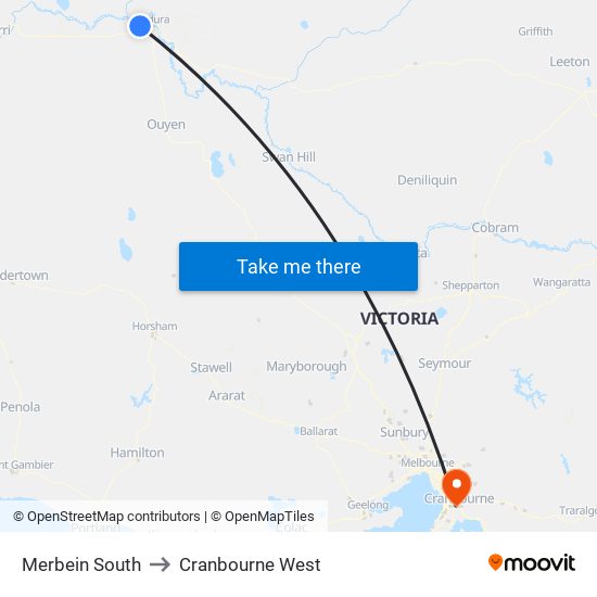 Merbein South to Cranbourne West map