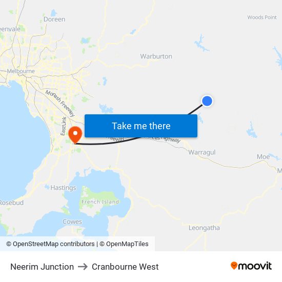Neerim Junction to Cranbourne West map