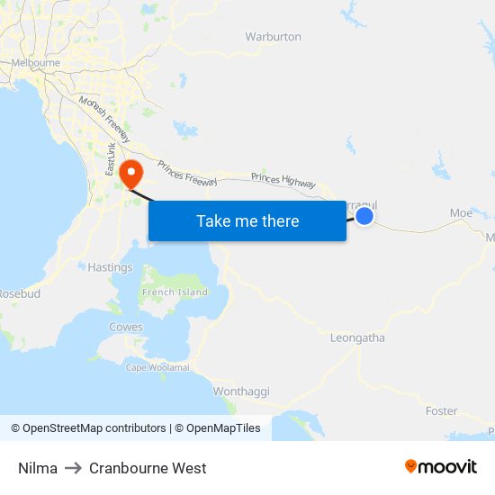 Nilma to Cranbourne West map