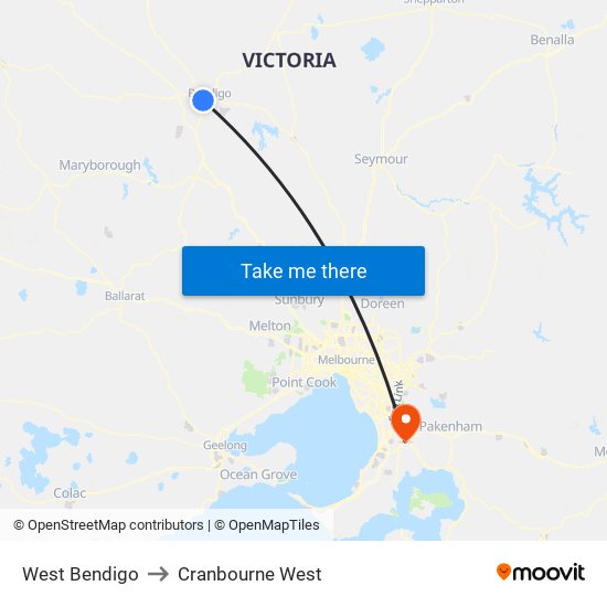 West Bendigo to Cranbourne West map