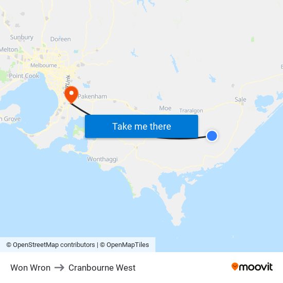 Won Wron to Cranbourne West map