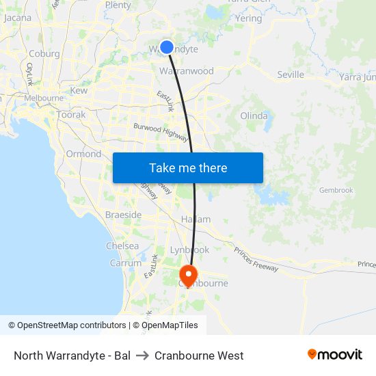 North Warrandyte - Bal to Cranbourne West map