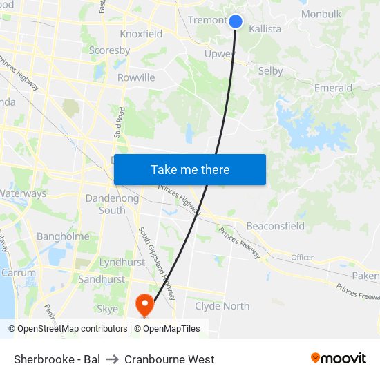 Sherbrooke - Bal to Cranbourne West map