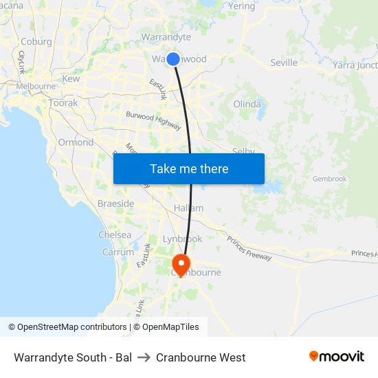 Warrandyte South - Bal to Cranbourne West map