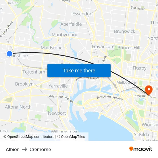 Albion to Cremorne map