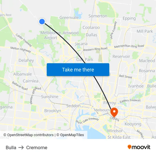 Bulla to Cremorne map