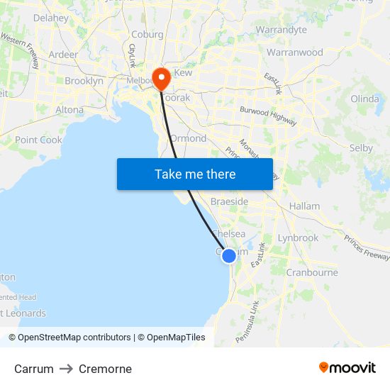 Carrum to Cremorne map