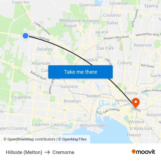 Hillside (Melton) to Cremorne map