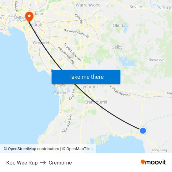 Koo Wee Rup to Cremorne map