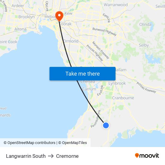 Langwarrin South to Cremorne map