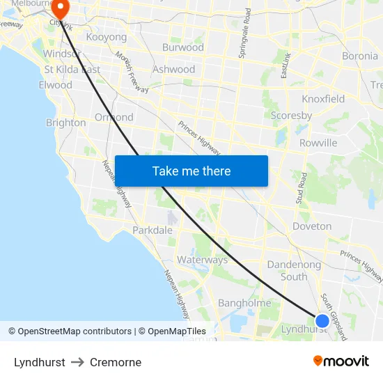 Lyndhurst to Cremorne map