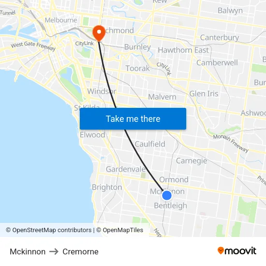 Mckinnon to Cremorne map
