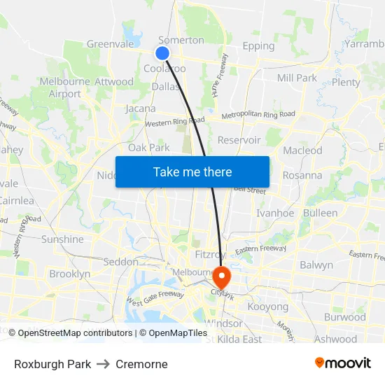 Roxburgh Park to Cremorne map