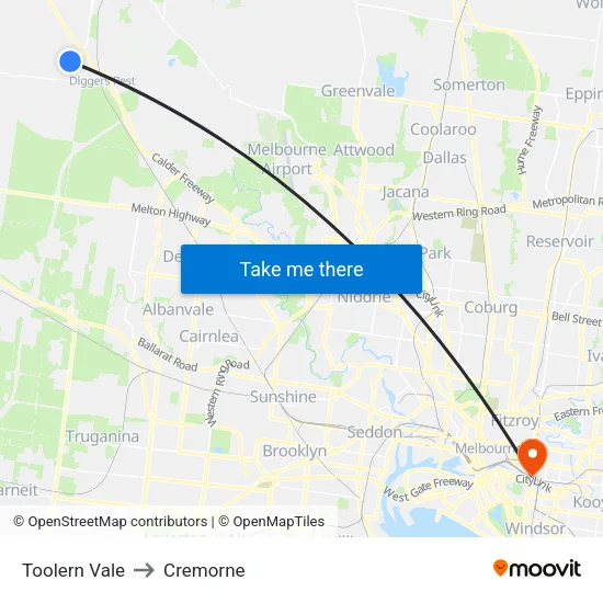 Toolern Vale to Cremorne map