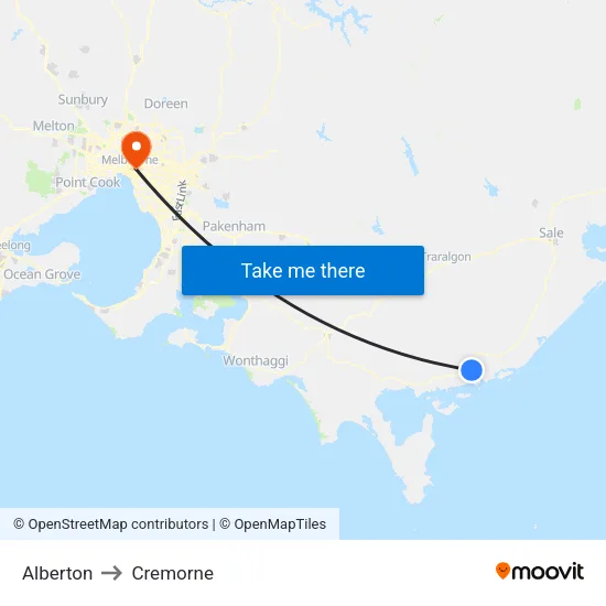 Alberton to Cremorne map